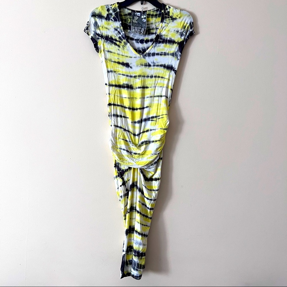 Young Fabulous and Broke Araya Yellow Ruched Striped Dress